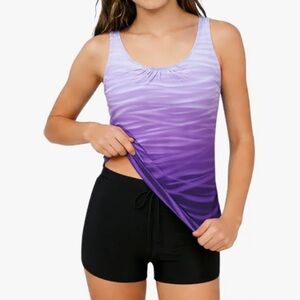 Teen Girls 2pc Tankini Swimsuit Ruched Top Boyshorts Modest Funnycokid